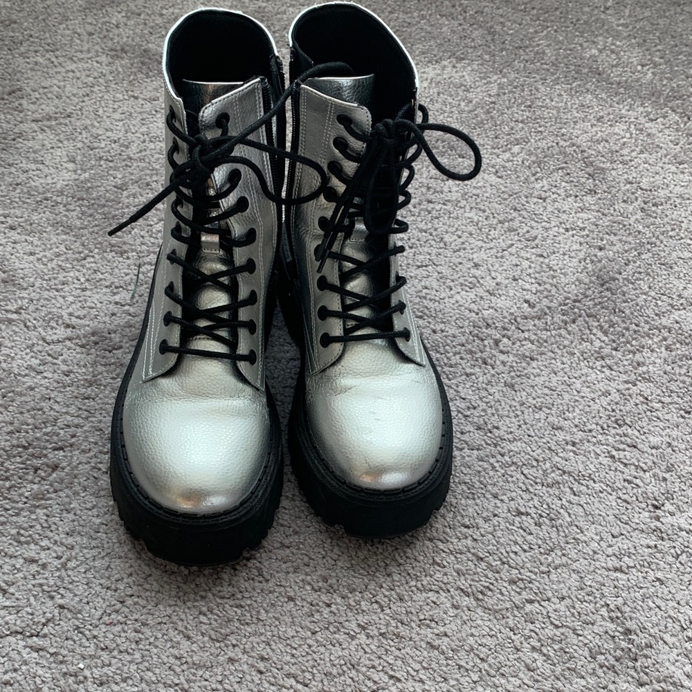Zara Kids Silver Combat Boots